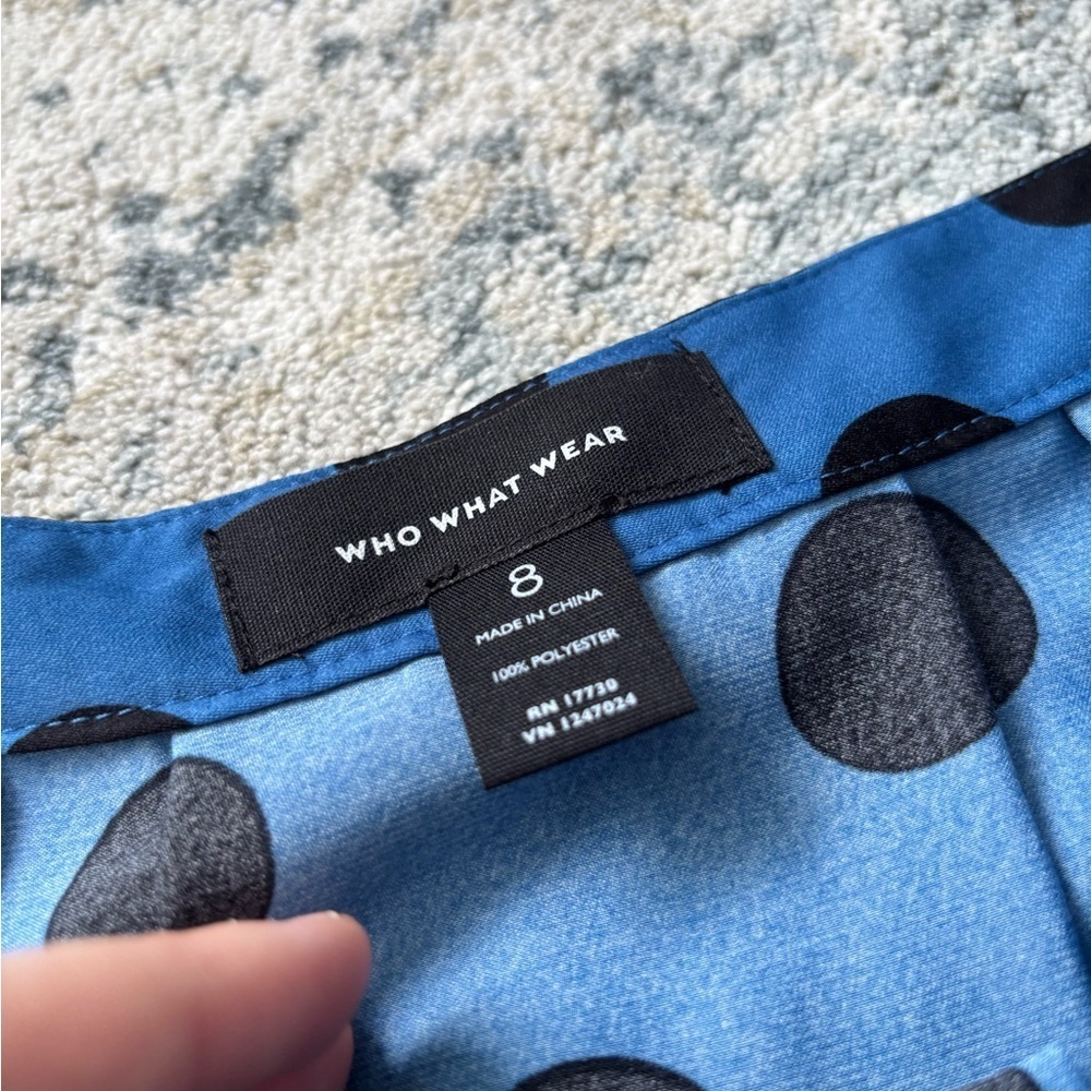 Who What Wear Blue and Black Polka Dot A-Line Skirt - Picture 7 of 8